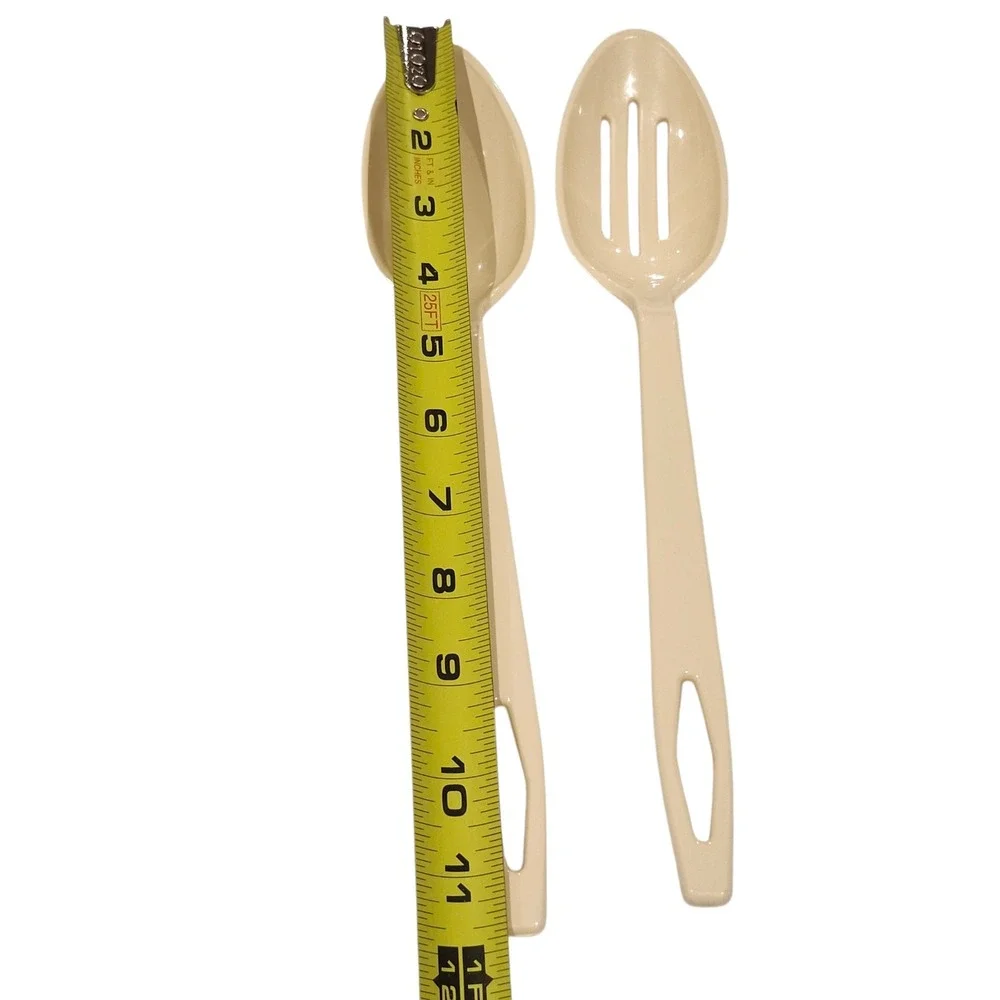 Vintage Tailor Made Products Serving Spoons Set Tan‎ Slotted Solid Plastic USA
